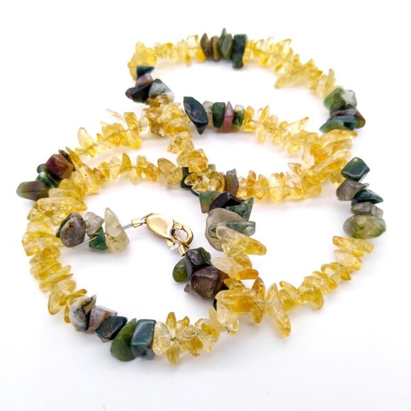 Vintage Polished Gemstone Chips Necklace with Citrine Jade and Amethyst, 14K GF - Picture 2 of 4